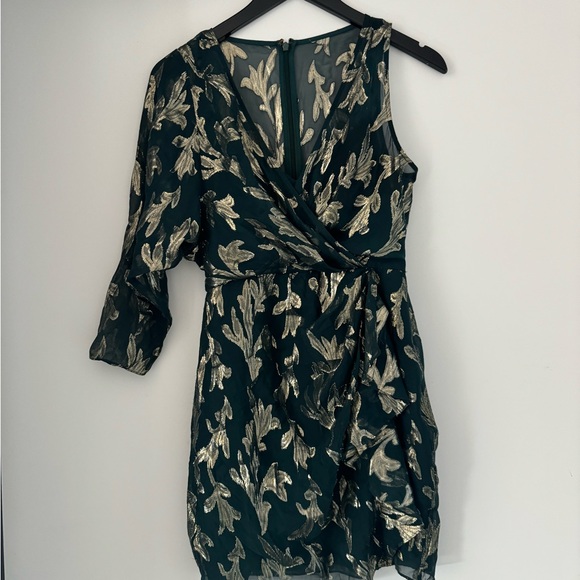 BCBGMaxazria Asymmetric Faux Wrap Dress in Fern Combo - Picture 4 of 8